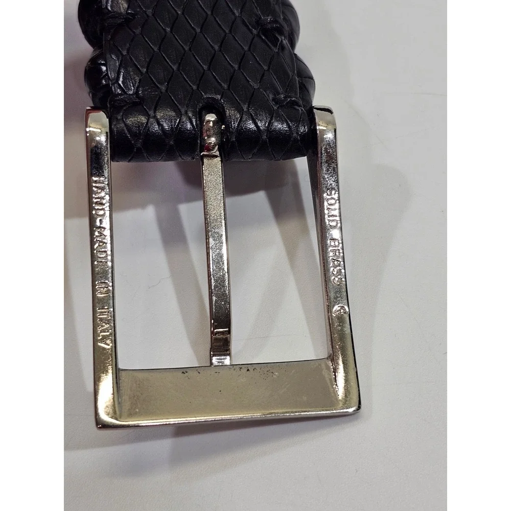Bill Lavin Soft Collection Belt Mens 42 Black Embossed Leather Solid Brass Italy